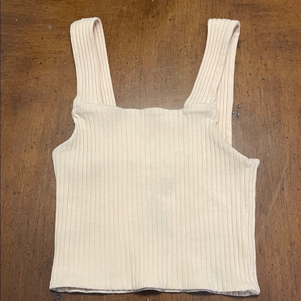 American Eagle Outfitters Cream Ribbed Tank Top